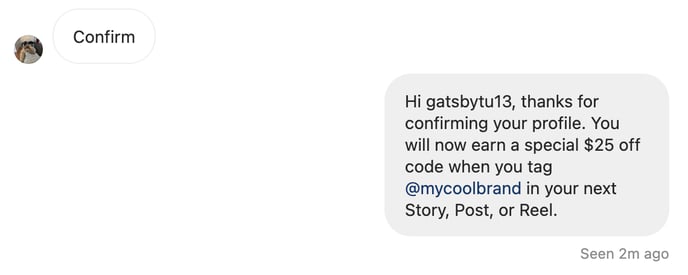 Example of confirming IG profile in auto-reply