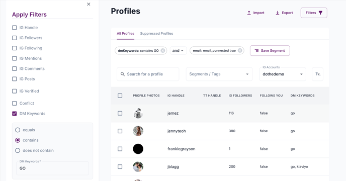 Filters added Save Segment button