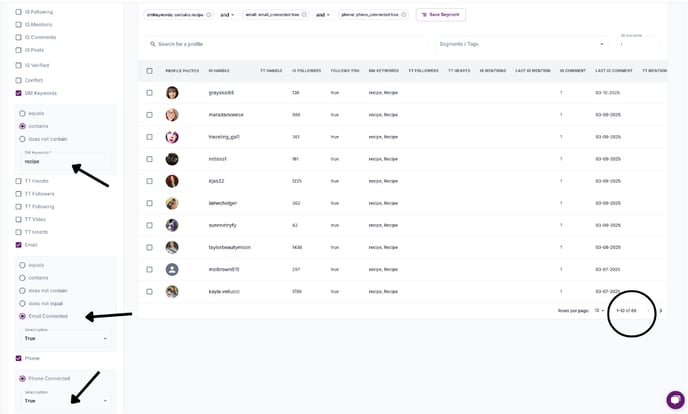 Gatsby Filters for DM Keywords, Email and Phone connected