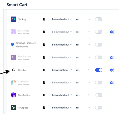 Gatsby Smartcart app toggle on