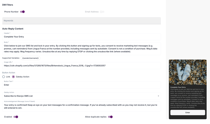 Lingua Franca SMS Capture Setup