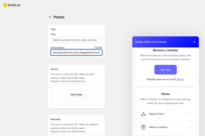 Smile Points Customize Text Gatsby