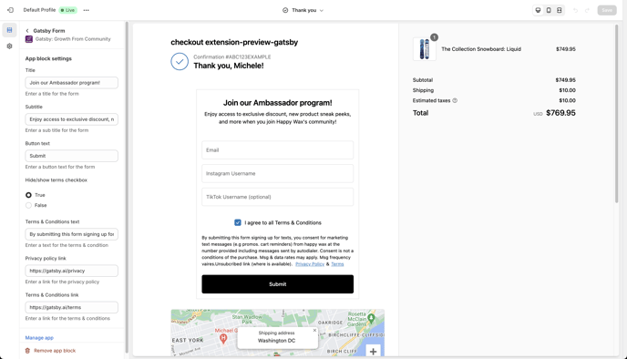 Shopify Plus Gatsby Checkout Extension Form