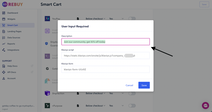 Smart Cart description field