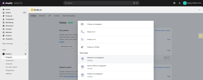 Smile Points options for Instagram Gatsby